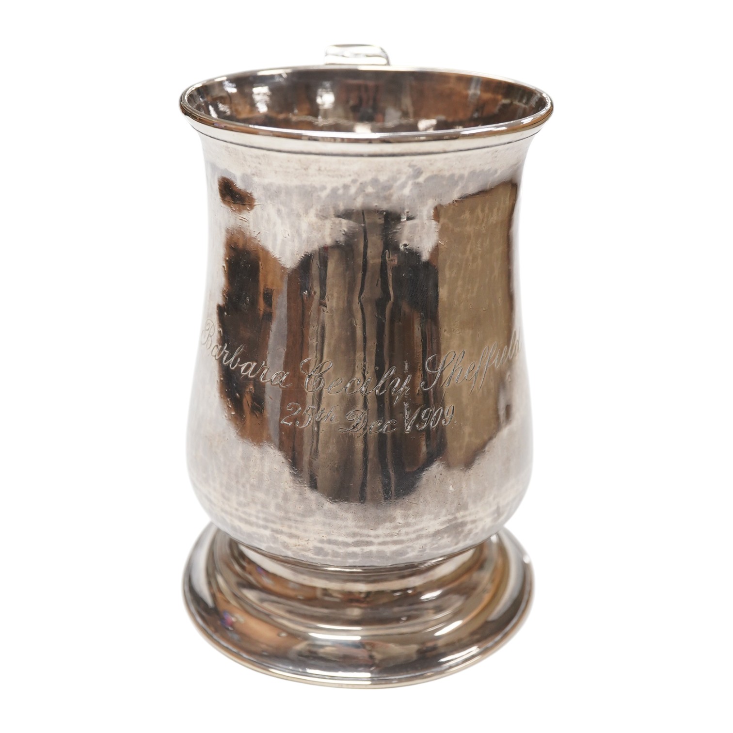 A George II provincial silver tankard by John Langlands I, with later engraved inscription, Newcastle, 1746, 12.3cm, 10.2oz. Condition - fair